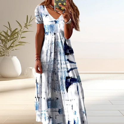 Women's Fashion Print V-Neck Short Sleeve Dress