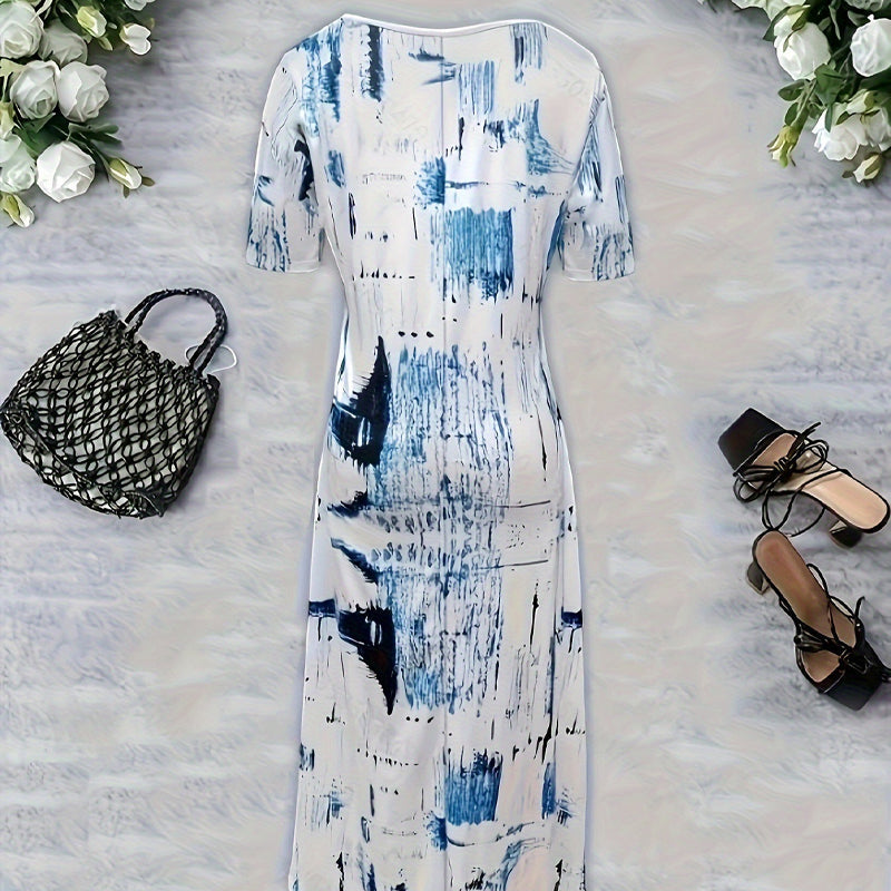 Women's Fashion Print V-Neck Short Sleeve Dress