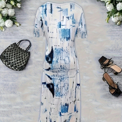 Women's Fashion Print V-Neck Short Sleeve Dress