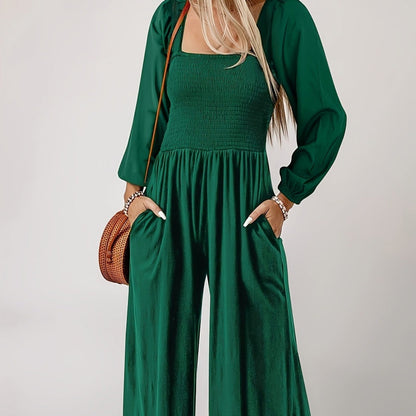 🌞Frühlingserwachen: 50% Rabatt!💎Figurschmeichelnder Damen Jumpsuit mit Smok-Brust & Weitem Bein