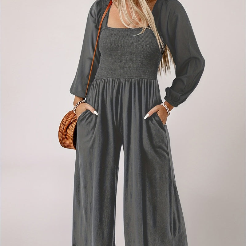 🌞Frühlingserwachen: 50% Rabatt!💎Figurschmeichelnder Damen Jumpsuit mit Smok-Brust & Weitem Bein