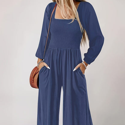 🌞Frühlingserwachen: 50% Rabatt!💎Figurschmeichelnder Damen Jumpsuit mit Smok-Brust & Weitem Bein
