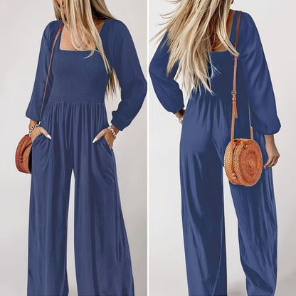 🌞Frühlingserwachen: 50% Rabatt!💎Figurschmeichelnder Damen Jumpsuit mit Smok-Brust & Weitem Bein