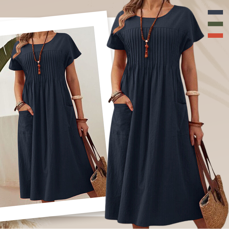 🌞Frühlingserwachen: 50% Rabatt!🌸Wohlfühl-Kleid aus Baumwoll-Leinen: Luftig, Elegant & mit Praktischen Taschen