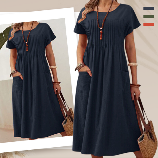 🌞Frühlingserwachen: 50% Rabatt!🌸Wohlfühl-Kleid aus Baumwoll-Leinen: Luftig, Elegant & mit Praktischen Taschen