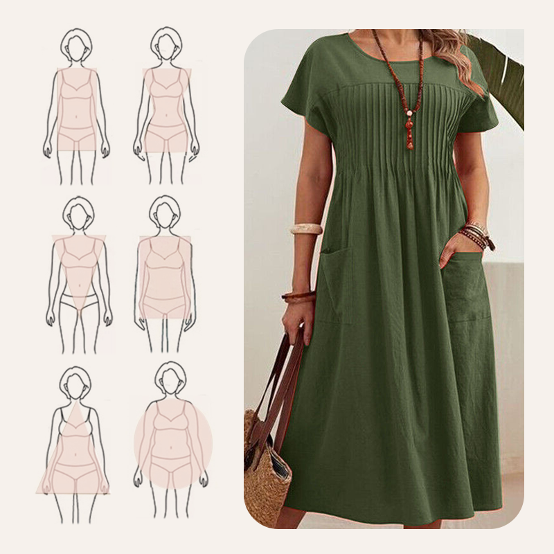 🌞Frühlingserwachen: 50% Rabatt!🌸Wohlfühl-Kleid aus Baumwoll-Leinen: Luftig, Elegant & mit Praktischen Taschen
