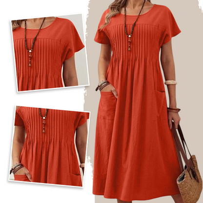 🌞Frühlingserwachen: 50% Rabatt!🌸Wohlfühl-Kleid aus Baumwoll-Leinen: Luftig, Elegant & mit Praktischen Taschen