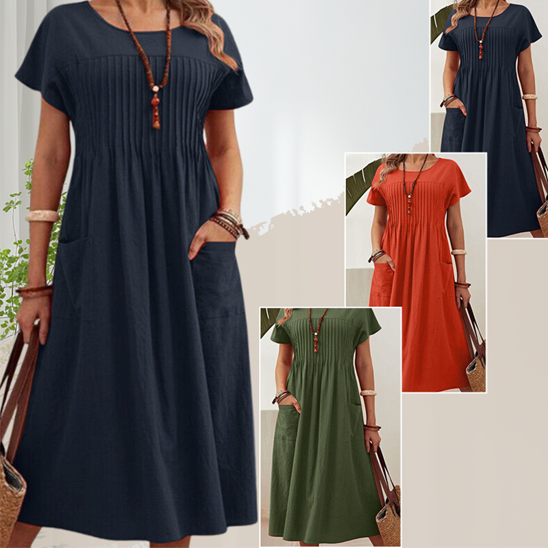 🌞Frühlingserwachen: 50% Rabatt!🌸Wohlfühl-Kleid aus Baumwoll-Leinen: Luftig, Elegant & mit Praktischen Taschen