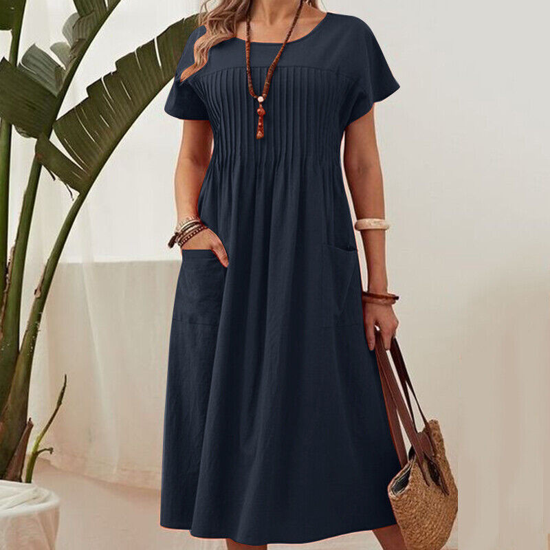 🌞Frühlingserwachen: 50% Rabatt!🌸Wohlfühl-Kleid aus Baumwoll-Leinen: Luftig, Elegant & mit Praktischen Taschen