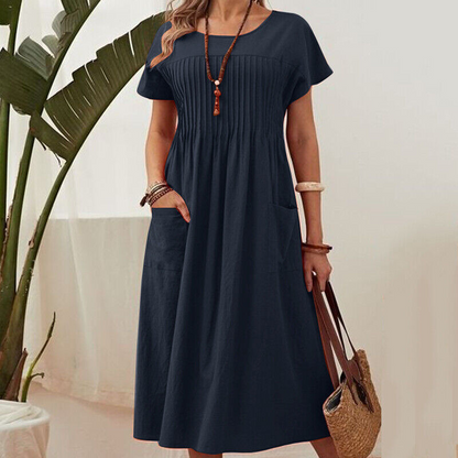 🌞Frühlingserwachen: 50% Rabatt!🌸Wohlfühl-Kleid aus Baumwoll-Leinen: Luftig, Elegant & mit Praktischen Taschen
