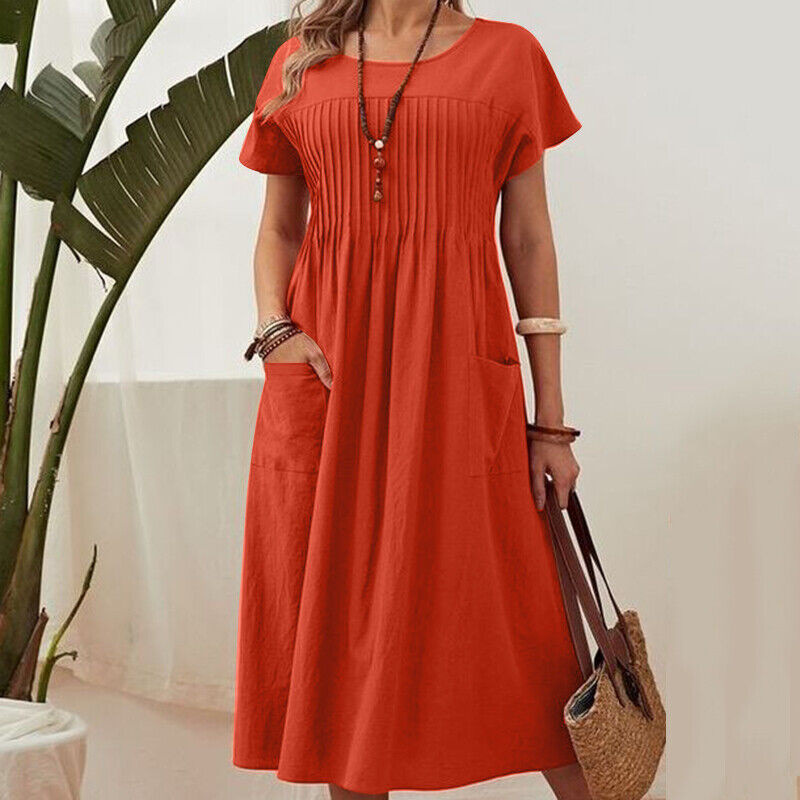🌞Frühlingserwachen: 50% Rabatt!🌸Wohlfühl-Kleid aus Baumwoll-Leinen: Luftig, Elegant & mit Praktischen Taschen