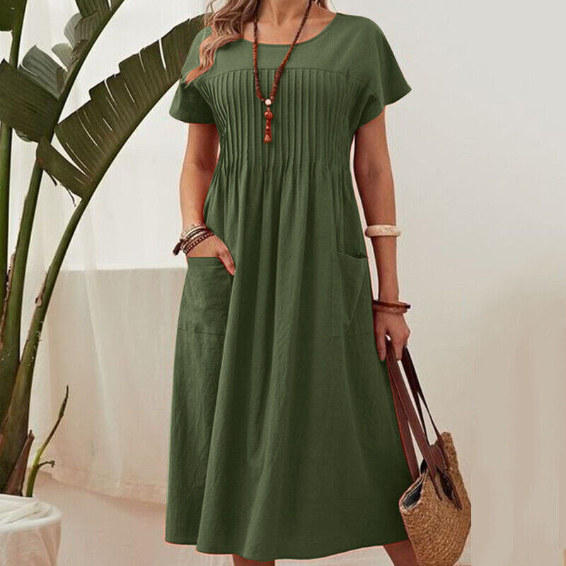 🌞Frühlingserwachen: 50% Rabatt!🌸Wohlfühl-Kleid aus Baumwoll-Leinen: Luftig, Elegant & mit Praktischen Taschen