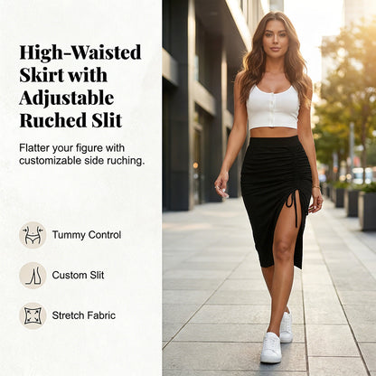 🌞Frühlingserwachen: 50% Rabatt!🌸Figurschmeichelnder High-Waist Rock mit Raffung – Von klassisch Schwarz bis Leo-Chic