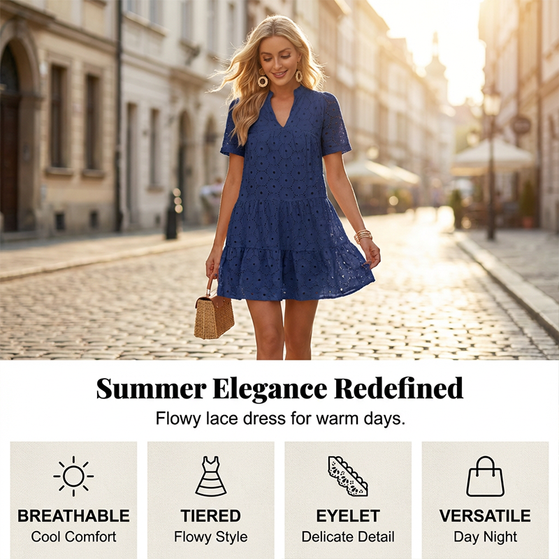 🌞Frühlingserwachen: 50% Rabatt!💎Baumwoll-Sommerkleid mit edler Lochstickerei – Luftig & Elegant