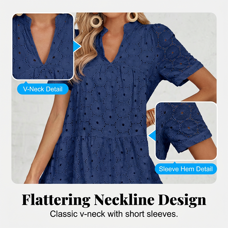 🌞Frühlingserwachen: 50% Rabatt!💎Baumwoll-Sommerkleid mit edler Lochstickerei – Luftig & Elegant