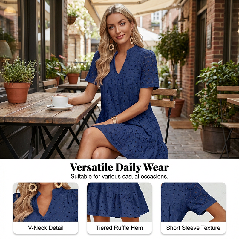 🌞Frühlingserwachen: 50% Rabatt!💎Baumwoll-Sommerkleid mit edler Lochstickerei – Luftig & Elegant