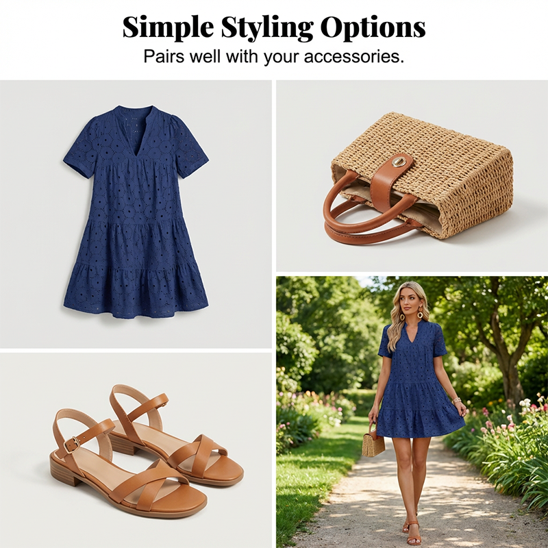 🌞Frühlingserwachen: 50% Rabatt!💎Baumwoll-Sommerkleid mit edler Lochstickerei – Luftig & Elegant