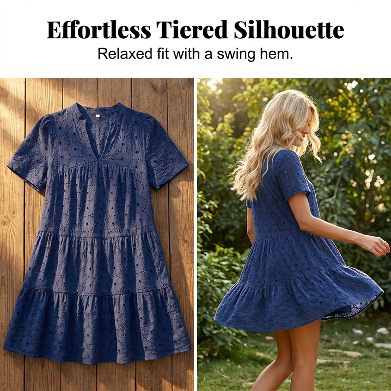 🌞Frühlingserwachen: 50% Rabatt!💎Baumwoll-Sommerkleid mit edler Lochstickerei – Luftig & Elegant