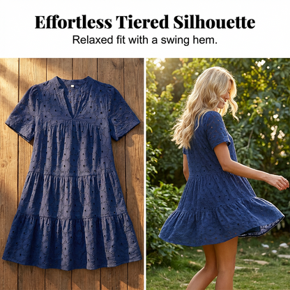 🌞Frühlingserwachen: 50% Rabatt!💎Baumwoll-Sommerkleid mit edler Lochstickerei – Luftig & Elegant