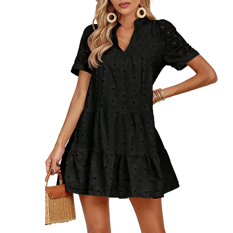 🌞Frühlingserwachen: 50% Rabatt!💎Baumwoll-Sommerkleid mit edler Lochstickerei – Luftig & Elegant