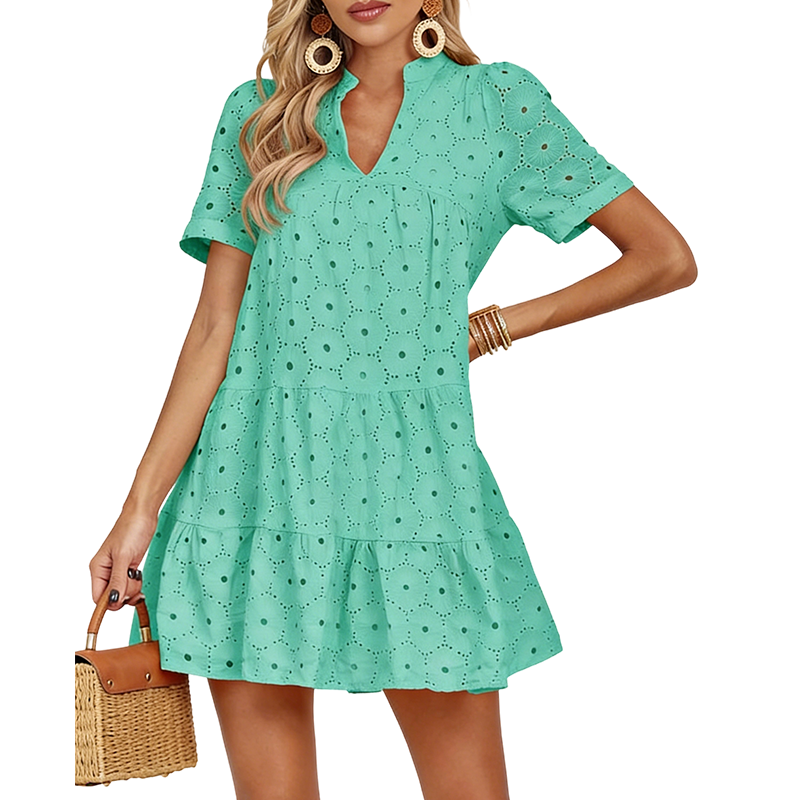 🌞Frühlingserwachen: 50% Rabatt!💎Baumwoll-Sommerkleid mit edler Lochstickerei – Luftig & Elegant