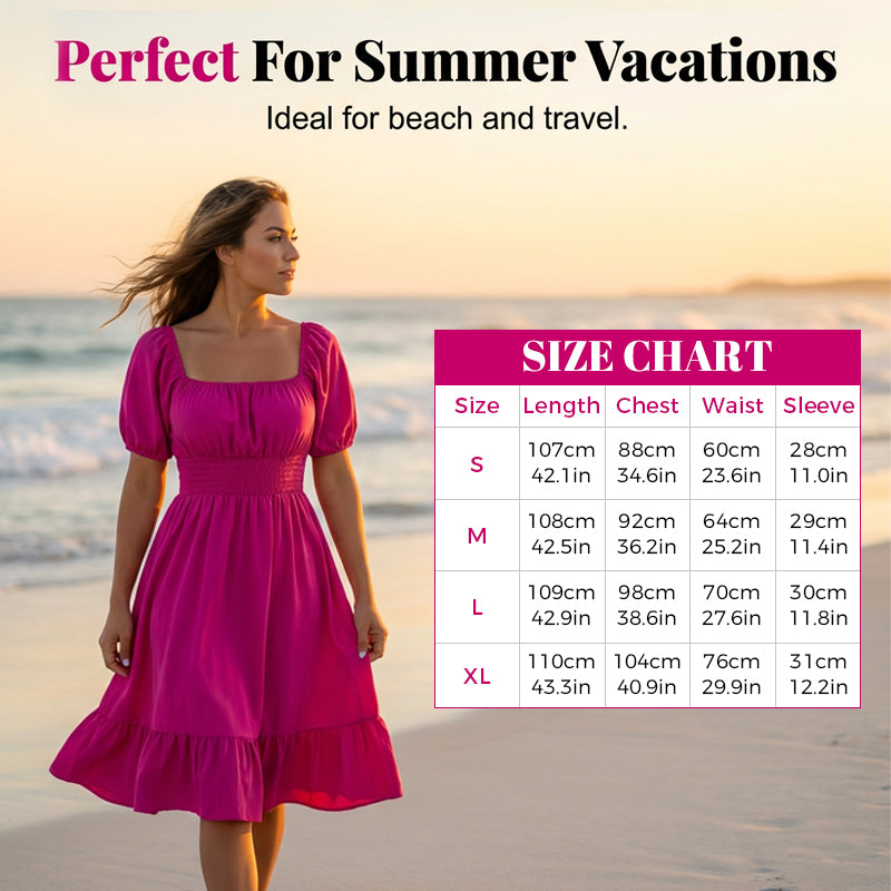 🌞Frühlingserwachen: 50% Rabatt!🎉Sommer-Traum: Romantisches Midikleid mit geraffter Taille & Puffärmeln