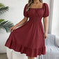 🌞Frühlingserwachen: 50% Rabatt!🎉Sommer-Traum: Romantisches Midikleid mit geraffter Taille & Puffärmeln