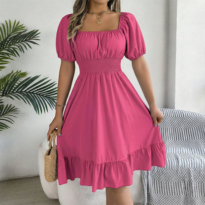 🌞Frühlingserwachen: 50% Rabatt!🎉Sommer-Traum: Romantisches Midikleid mit geraffter Taille & Puffärmeln