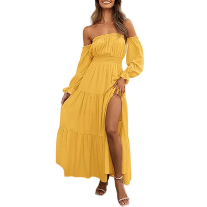 🌞Frühlingserwachen: 50% Rabatt!🎉Romantisches Off-Shoulder Maxikleid "Cloud-Dream" – Luftig, Edel & mit Beinschlitz