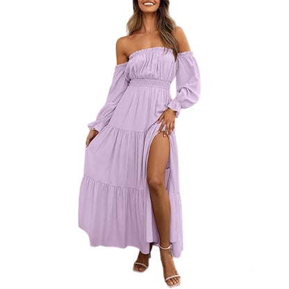 🌞Frühlingserwachen: 50% Rabatt!🎉Romantisches Off-Shoulder Maxikleid "Cloud-Dream" – Luftig, Edel & mit Beinschlitz