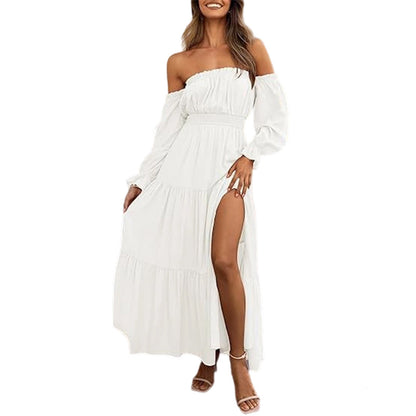 🌞Frühlingserwachen: 50% Rabatt!🎉Romantisches Off-Shoulder Maxikleid "Cloud-Dream" – Luftig, Edel & mit Beinschlitz