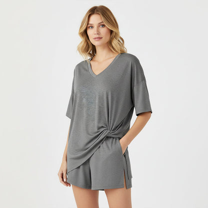 🌞Frühlingserwachen: 50% Rabatt!💎Damen Lounge-Set mit V-Ausschnitt – Knitterfrei & Seidig Weich für Deinen Wohlfühl-Moment
