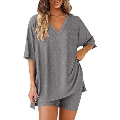 🌞Frühlingserwachen: 50% Rabatt!💎Damen Lounge-Set mit V-Ausschnitt – Knitterfrei & Seidig Weich für Deinen Wohlfühl-Moment