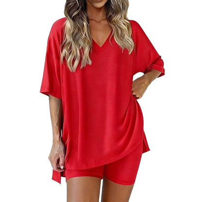 🌞Frühlingserwachen: 50% Rabatt!💎Damen Lounge-Set mit V-Ausschnitt – Knitterfrei & Seidig Weich für Deinen Wohlfühl-Moment