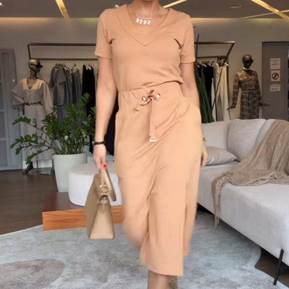 🌞Frühlingserwachen: 50% Rabatt!🎉Zeitlose Eleganz: V-Ausschnitt Top & Rock Set – Knitterfrei & Vielseitig