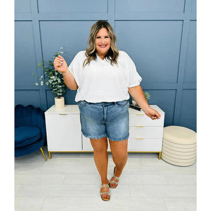 🌞Frühlingserwachen: 50% Rabatt!🎉"Cloud-Stretch" Papa-Shorts: Butterweicher Denim mit High-Waist & Fransen