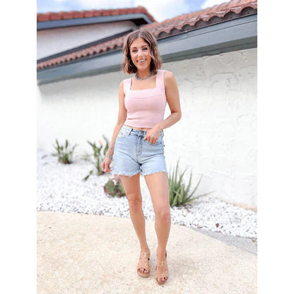 🌞Frühlingserwachen: 50% Rabatt!🎉"Cloud-Stretch" Papa-Shorts: Butterweicher Denim mit High-Waist & Fransen