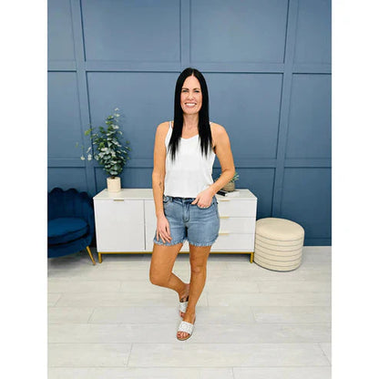 🌞Frühlingserwachen: 50% Rabatt!🎉"Cloud-Stretch" Papa-Shorts: Butterweicher Denim mit High-Waist & Fransen