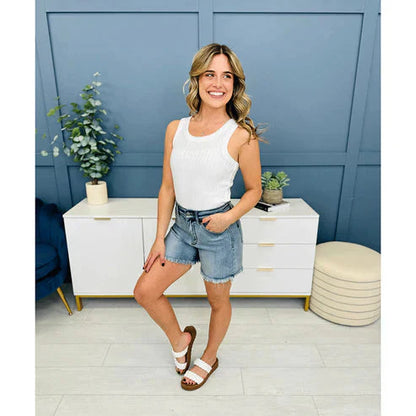 🌞Frühlingserwachen: 50% Rabatt!🎉"Cloud-Stretch" Papa-Shorts: Butterweicher Denim mit High-Waist & Fransen