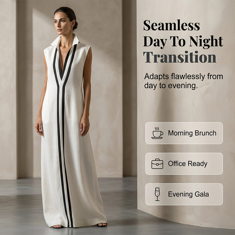 🌞Frühlingserwachen: 50% Rabatt!🎉Minimalistisches Design-Kleid "Linear Chic" – Zeitlose Silhouette & Hoher Kragen