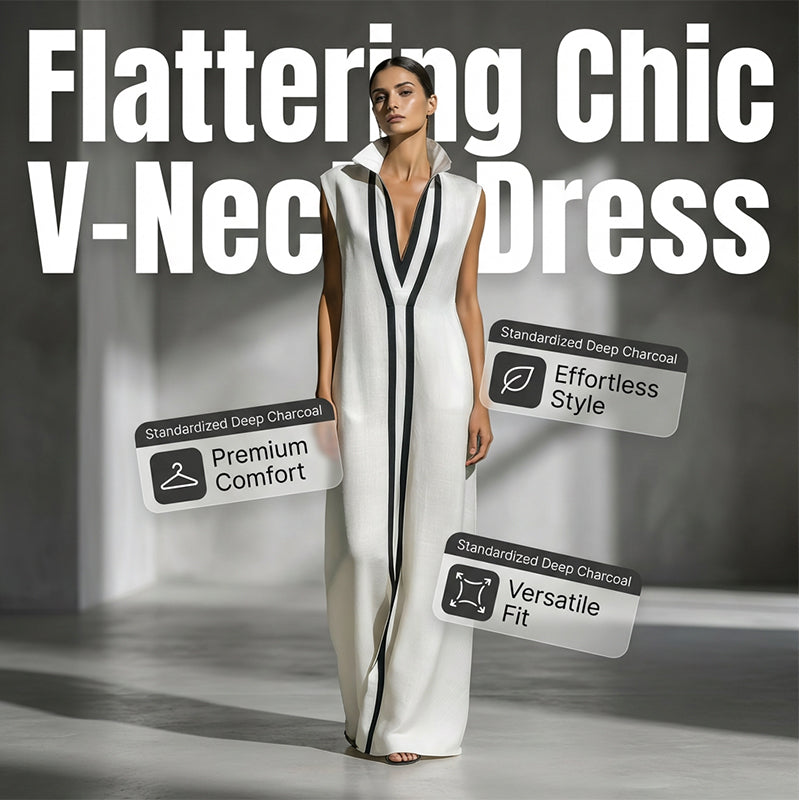 🌞Frühlingserwachen: 50% Rabatt!🎉Minimalistisches Design-Kleid "Linear Chic" – Zeitlose Silhouette & Hoher Kragen