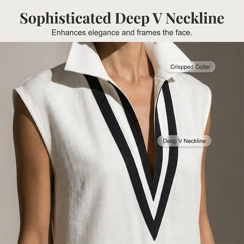 🌞Frühlingserwachen: 50% Rabatt!🎉Minimalistisches Design-Kleid "Linear Chic" – Zeitlose Silhouette & Hoher Kragen