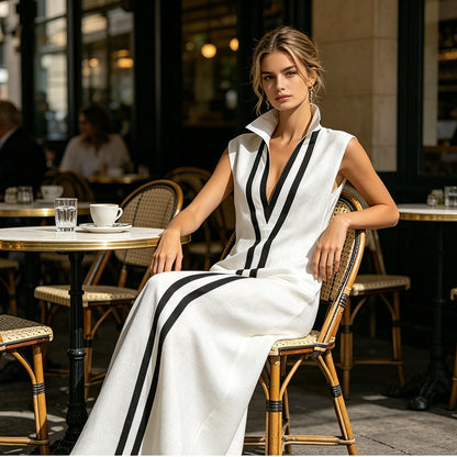 🌞Frühlingserwachen: 50% Rabatt!🎉Minimalistisches Design-Kleid "Linear Chic" – Zeitlose Silhouette & Hoher Kragen
