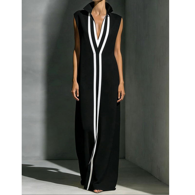 🌞Frühlingserwachen: 50% Rabatt!🎉Minimalistisches Design-Kleid "Linear Chic" – Zeitlose Silhouette & Hoher Kragen