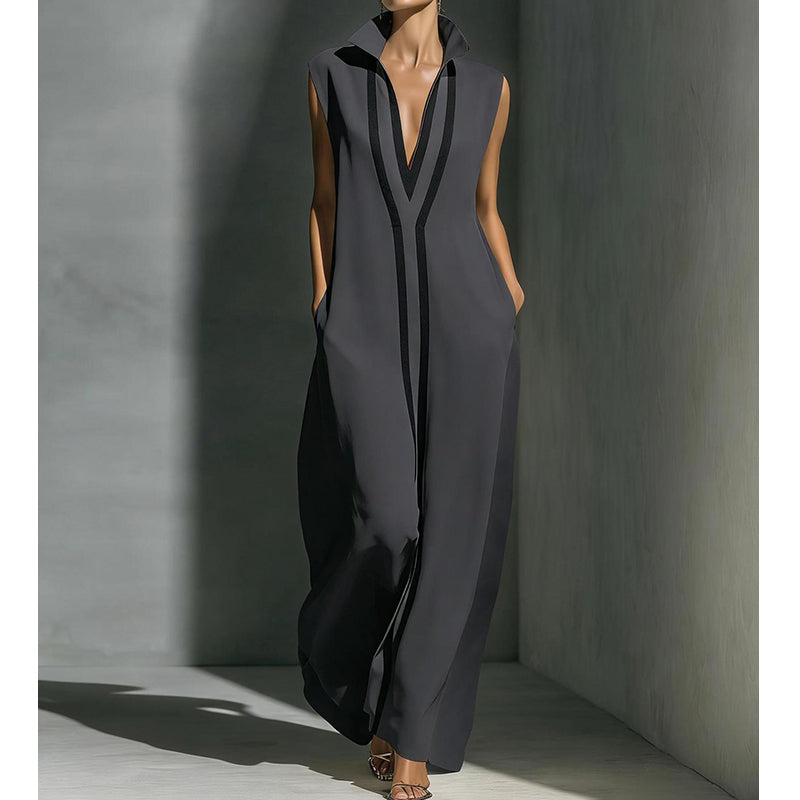 🌞Frühlingserwachen: 50% Rabatt!🎉Minimalistisches Design-Kleid "Linear Chic" – Zeitlose Silhouette & Hoher Kragen
