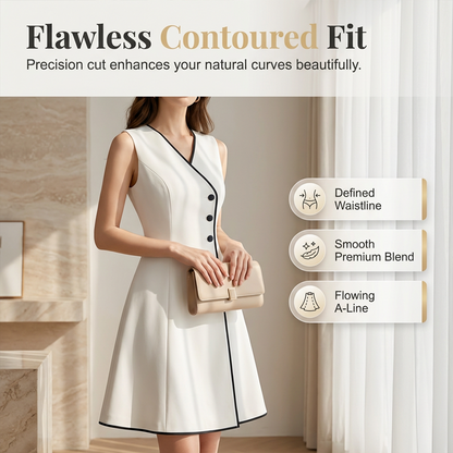 🌞Frühlingserwachen: 50% Rabatt!💕Zeitlose Eleganz: Ärmelloses A-Linien-Kleid mit Kontrast-Besatz & Knopf-Details