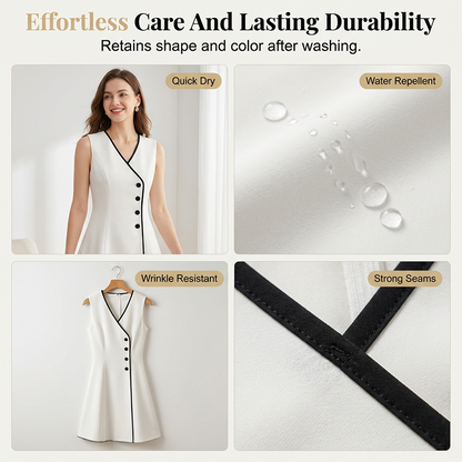 🌞Frühlingserwachen: 50% Rabatt!💕Zeitlose Eleganz: Ärmelloses A-Linien-Kleid mit Kontrast-Besatz & Knopf-Details