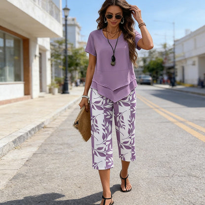 🌞Frühlingserwachen: 50% Rabatt!🌸"Figur-Wunder" Zweiteiler: Asymmetrisches Layer-Top & Weite Print-Hose