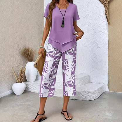 🌞Frühlingserwachen: 50% Rabatt!🌸"Figur-Wunder" Zweiteiler: Asymmetrisches Layer-Top & Weite Print-Hose