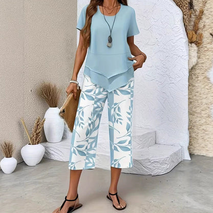 🌞Frühlingserwachen: 50% Rabatt!🌸"Figur-Wunder" Zweiteiler: Asymmetrisches Layer-Top & Weite Print-Hose
